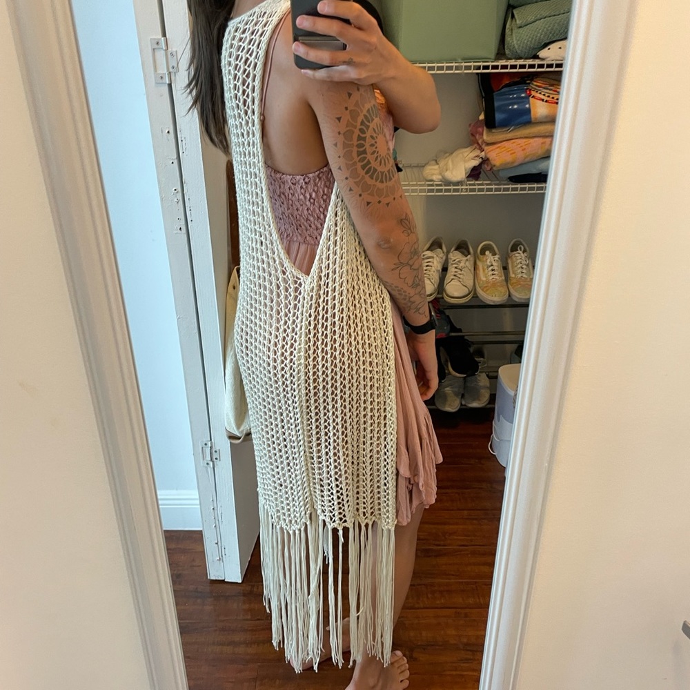 BCBD cream white crochet shawl